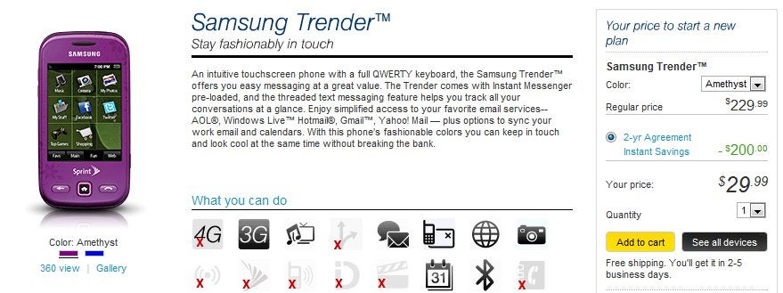 Samsung Trender quietly appears on Sprint's lineup for $29.99 on-contract