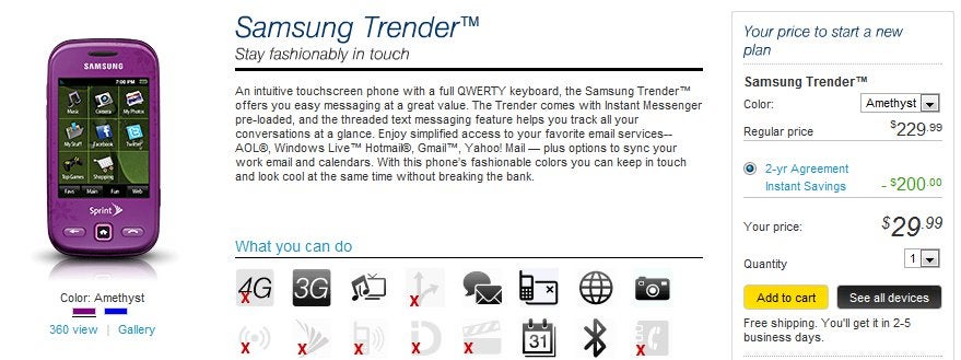 Samsung Trender quietly appears on Sprint&#039;s lineup for $29.99 on-contract