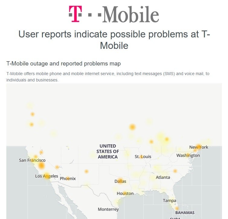 A T-Mobile pode estar enfrentando problemas de acordo com o DownDetector - A T-Mobile mostra sinais de estar fora do ar enquanto a plataforma iMessage sai esta tarde