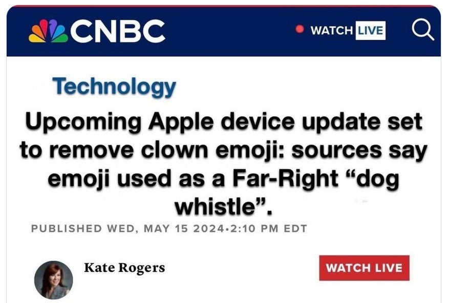 This fake headline covered up a real story about McDonald&#039;s $5 value meals - Fake rumor from some Bozo claimed that Apple was removing the iPhone&#039;s clown emoji