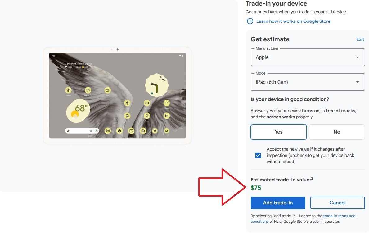 Google was offering $399 for this tablet as a trade for a new Pixel Tablet last week; the company now will give you $75 - Google pulled free Pixel Tablet for iPad trade-in deal because it became too popular