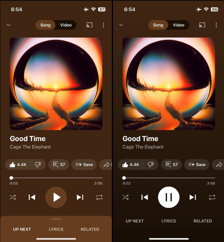 Old design vs. New Design (Credits - 9to5google) - YouTube Music update brings some neat visual improvements to the iPhone app