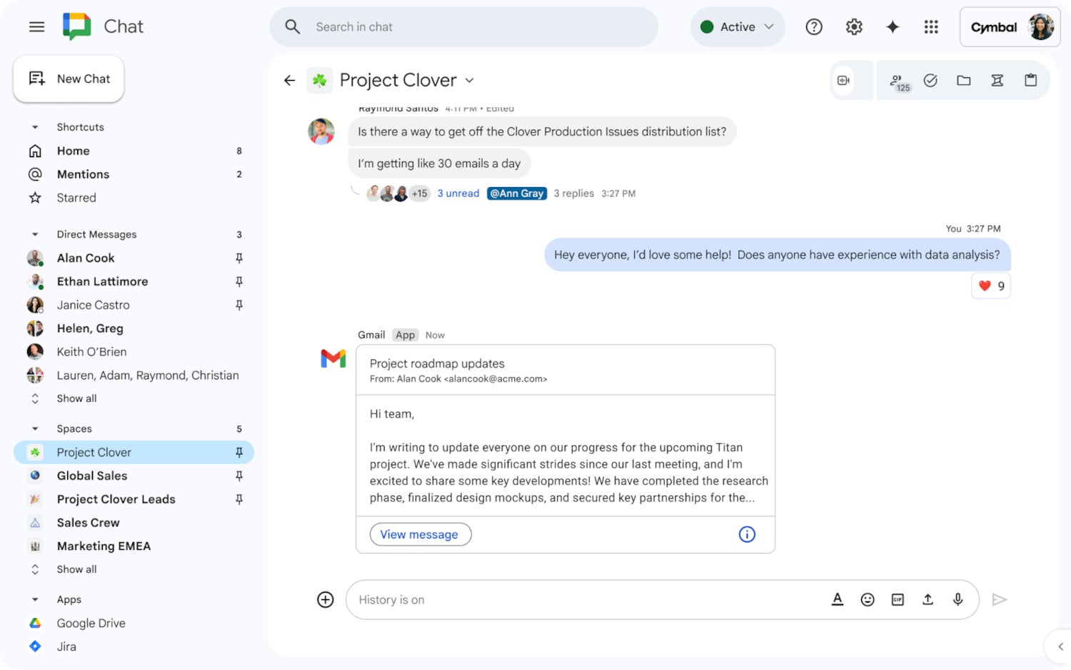 Email card in the space - Google Chat rolls out a new way to manage emails