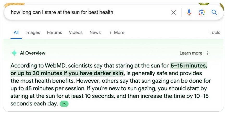 Imagine receiving this bit of dangerous advice - Google's AI Overview tells users to eat rocks and glue, says Google Search is a monopoly