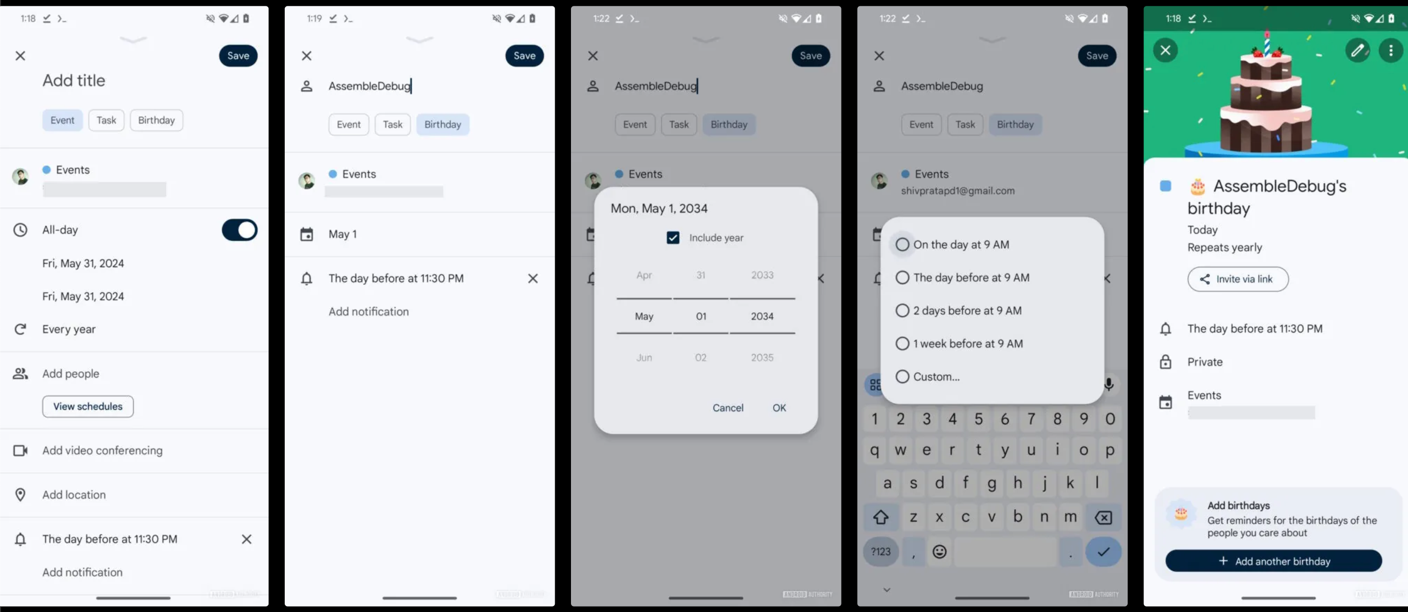Image Credit–Android Authority/Assemble Debug - Google Calendar might introduce a dedicated birthday button