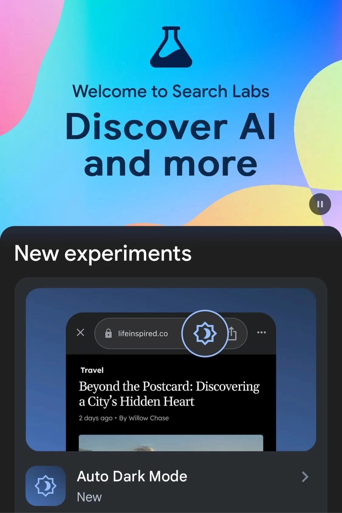 Image Credit–9to5Google - Google's testing a dark mode feature for websites in its iPhone app