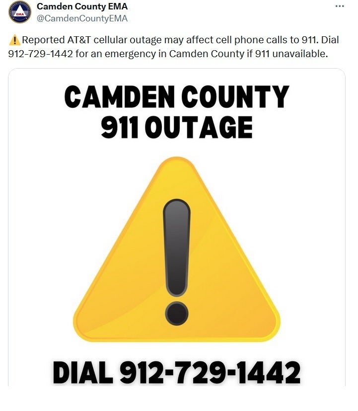 Camden Country, Georgia incorrectly warned AT&T customers that 911 calls might not go through - For the second time in four months, AT&T 's issue caused problems for U.S. wireless users