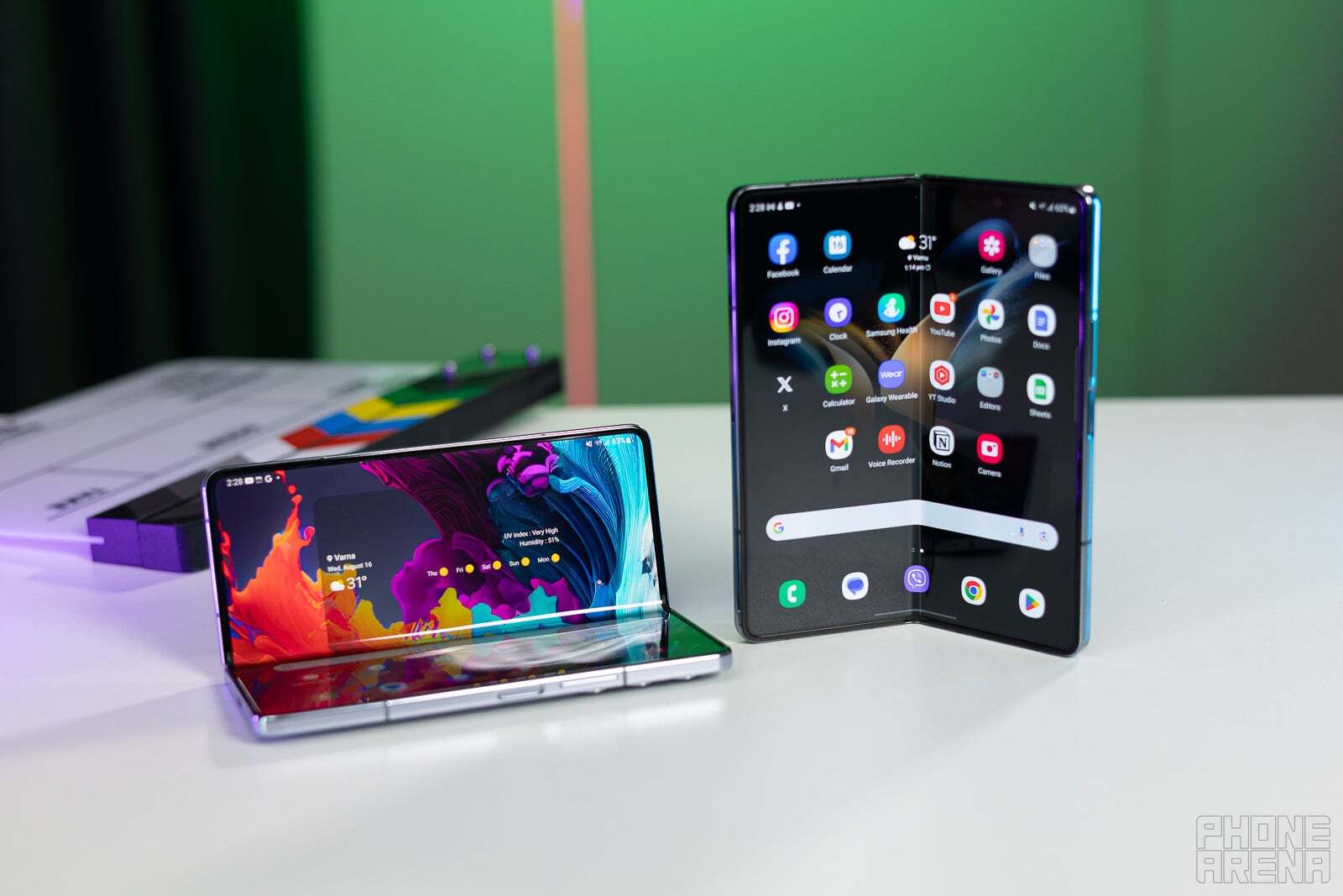 The Galaxy Z Fold 5 on the right next to the Galaxy Z Fold 4 on the left, or is it? | Image credit – PhoneArena - Galaxy Z Fold 6 and iPhone 16 don&#039;t mean you need to upgrade yearly