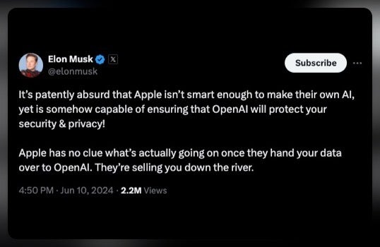 Elon Musk threatens Apple ban in his companies over ChatGPT / OpenAI integration in iOS 18