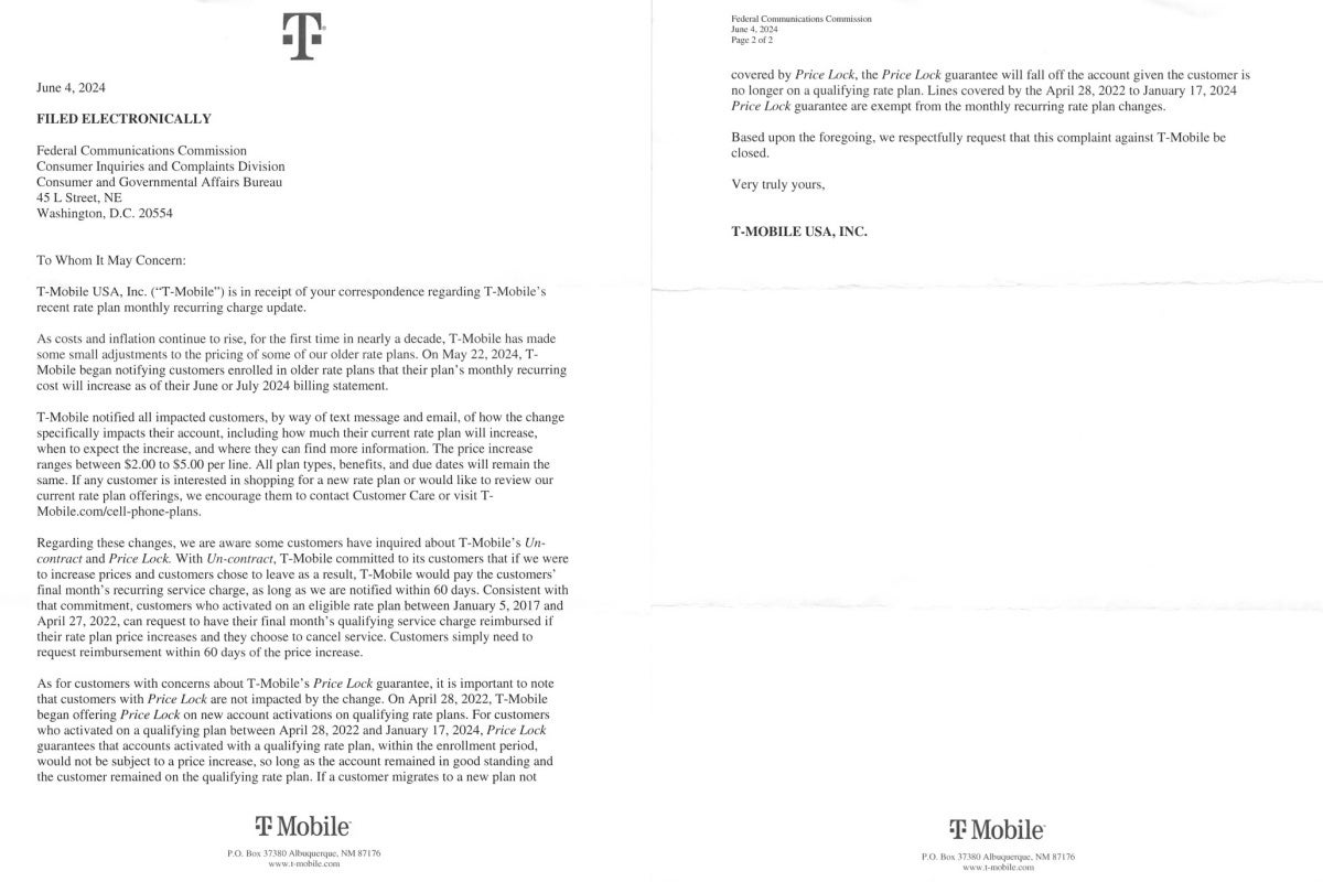This is the letter T-Mobile sent to a customer asking them to drop their price hike-related FCC complaint. | Image Credit - Reddit. - T-Mobile tries to convince customer to drop price hike-related FCC complaint, fails spectacularly
