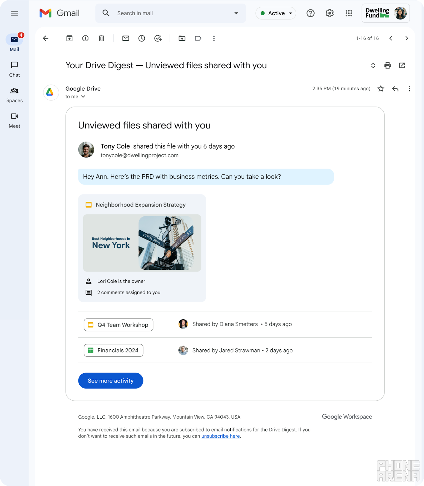 Image Source - Google - Google Drive introduces automatic digest emails so you stay on top of files and activity