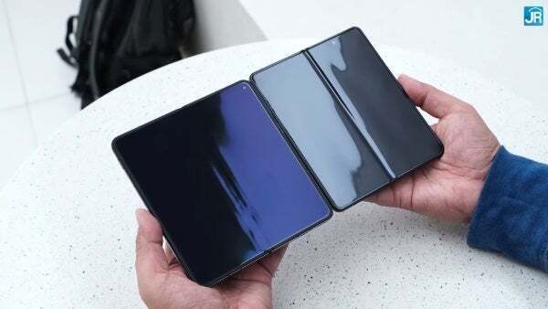 The crease is worse on a book style foldable. OnePlus Open (left) shown against the Samsung Galaxy Z Fold 5 (right). | Image credit - PhoneArena - Apple should copy Samsung for the foldable iPhone, not Huawei