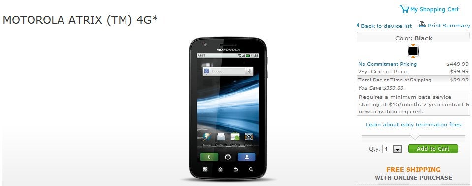 AT&amp;T slashes the price of the Motorola ATRIX 4G in half to $100 on-contract