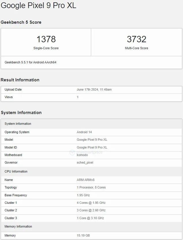 Pixel 9 Pro XL Geekbench scores and specs | Image credit – MySmartPrice - Pixel 9 Pro XL spotted on Geekbench with the next-gen Google processor and 16GB RAM