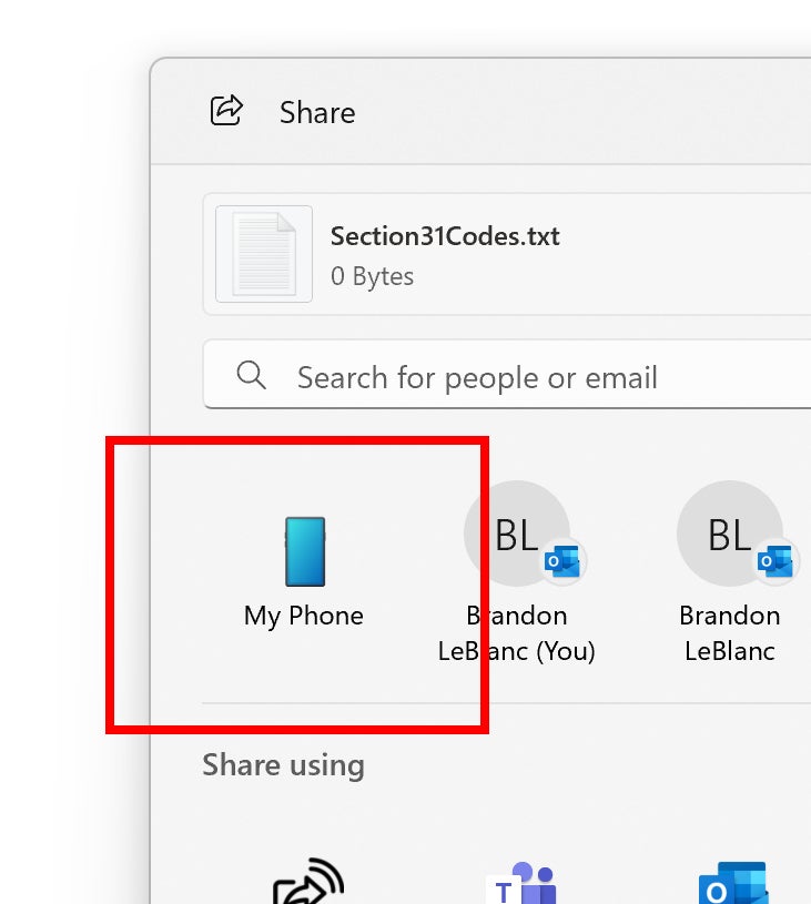 New option to share content to My Phone, Credits - Microsoft - Microsoft makes it much easier to send files directly to your Android device