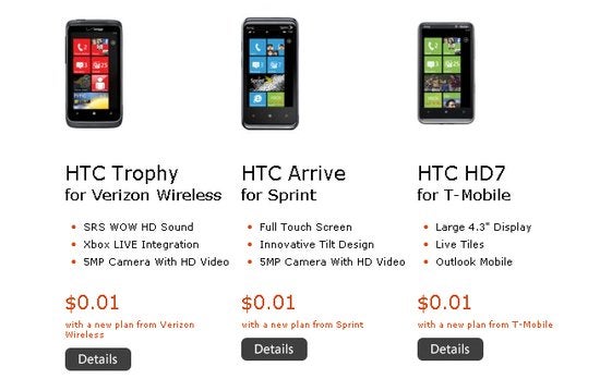 Select Windows Phone 7 handsets are selling for a penny through the Microsoft Store