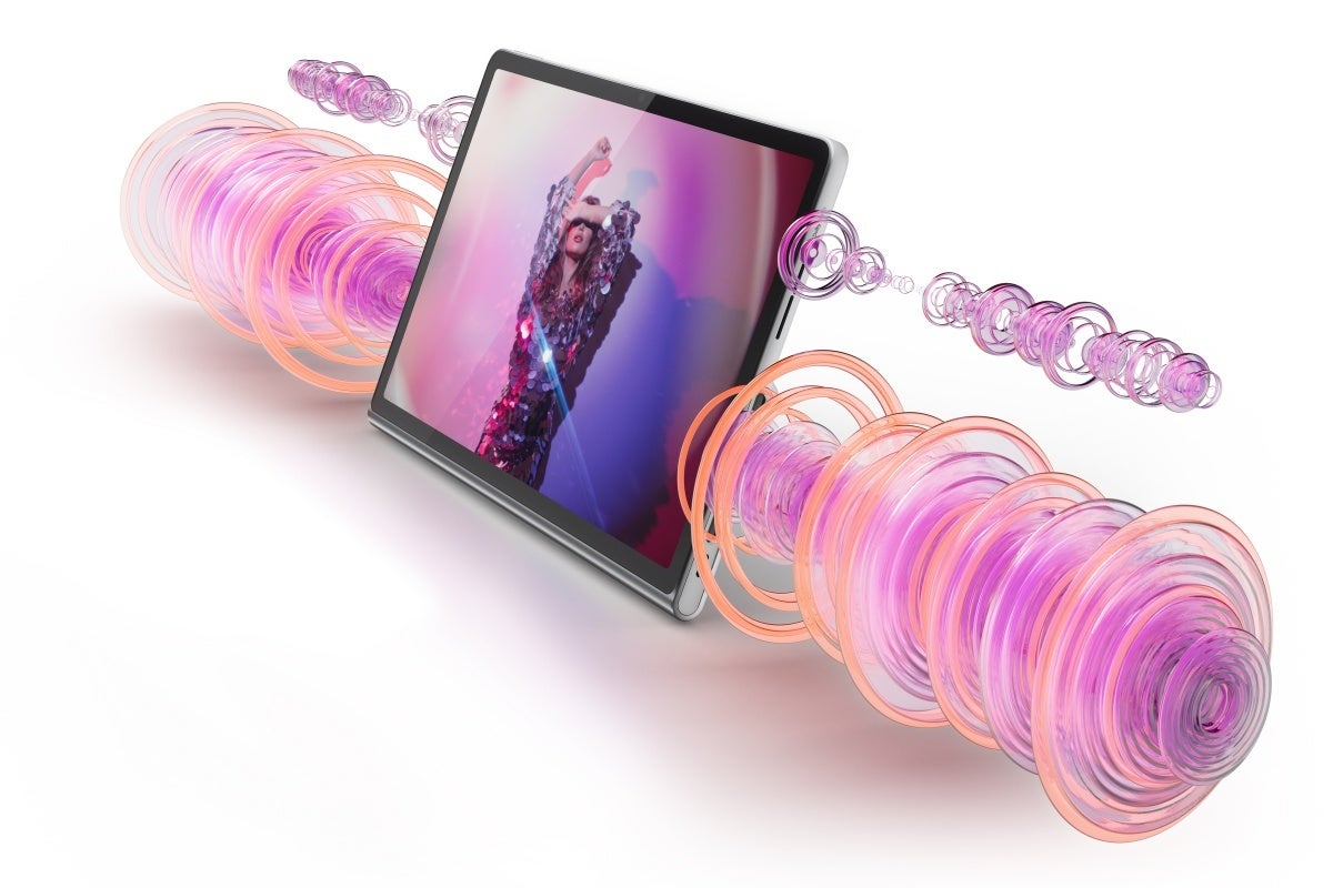 The Lenovo Tab Plus promises to offer unrivaled audio power. | Image Credit -- Lenovo - The newly unveiled Lenovo Tab Plus destroys the Pixel Tablet with towering speaker power