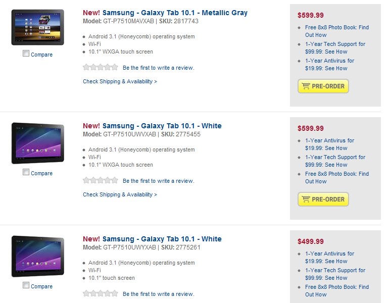 Best Buy is offering pre-orders for the Samsung Galaxy Tab 10.1