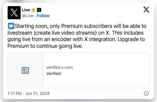 X to put live streaming behind a paywall