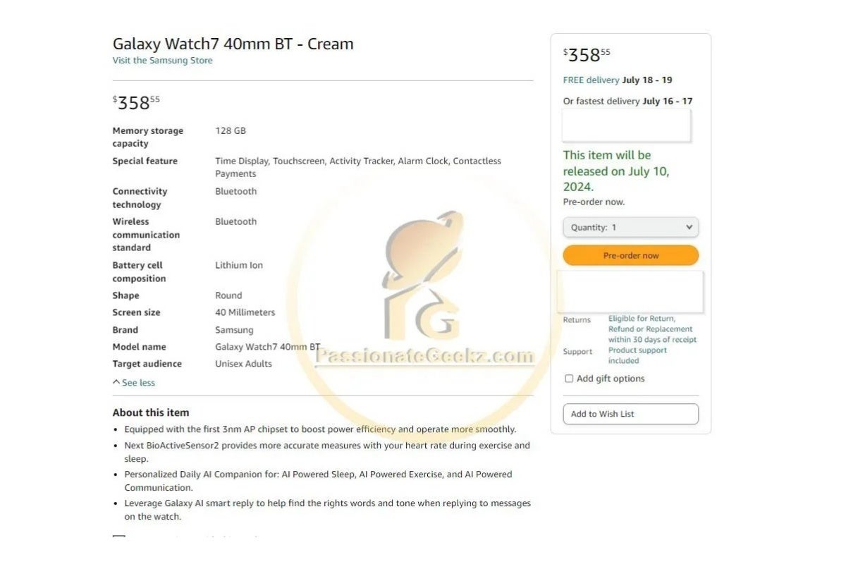A bunch of Galaxy Watch 7 details and specs are now all but etched in stone. - Amazon slips to prematurely reveal key Samsung Galaxy Watch 7 info including release date