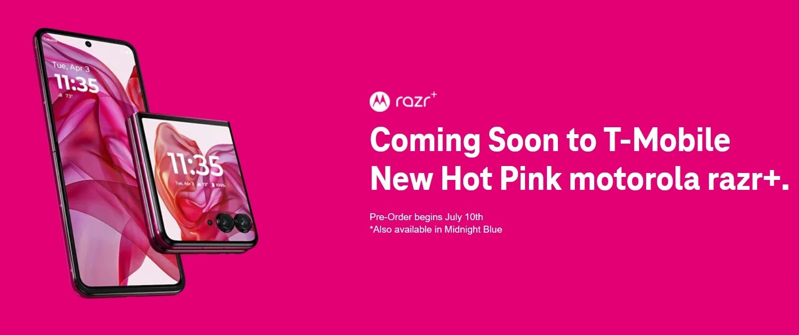 Get the new Razr+ in Hot Pick exclusively from T-Mobile - Hot Pink Motorola Razr+ (2024) will be available exclusively from T-Mobile