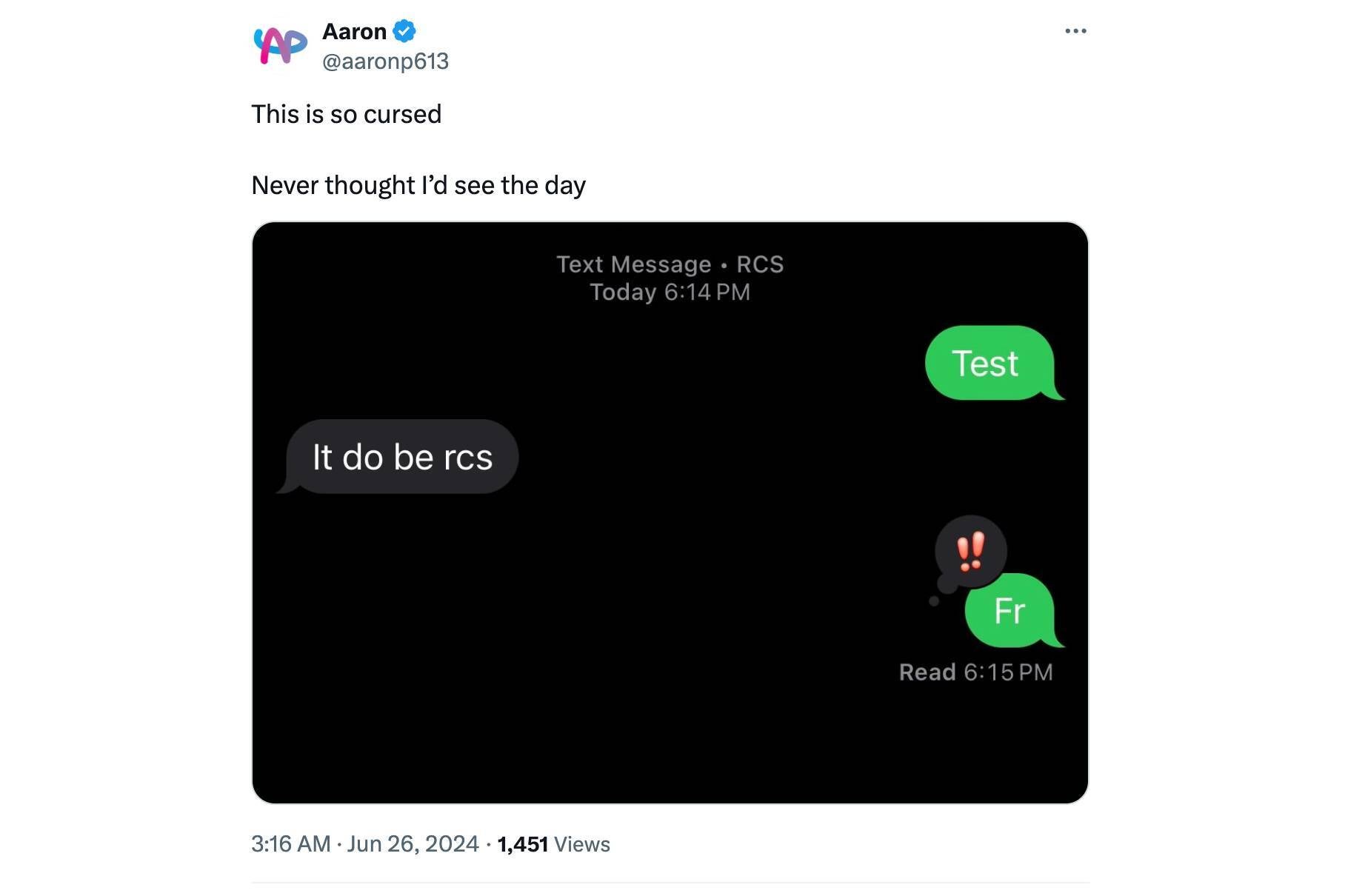 Though Apple has adopted RCS, messages from Android users will still be shown in green bubbles - RCS messaging has been enabled for some iPhone users