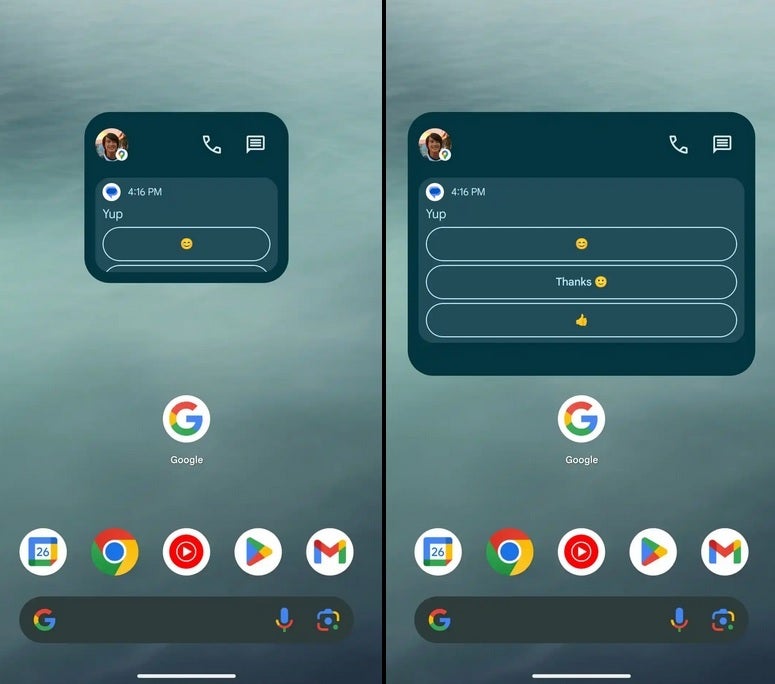 The Google Contacts widget now shows messages. Image credit 9to5Google - Google's individual contact widget adds shared location, message notifications, more