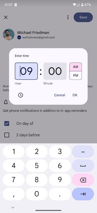 Set the time when you will receive a significant reminder about a contact - Google's individual contact widget adds shared location, message notifications, more
