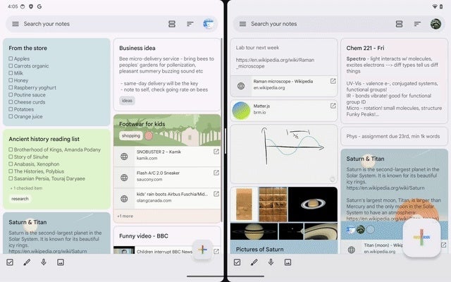 Google Keep now supports using two accounts side by side on Android tablets and foldables