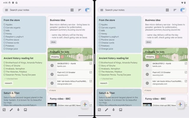 Google Keep now supports using two accounts side by side on Android tablets and foldables