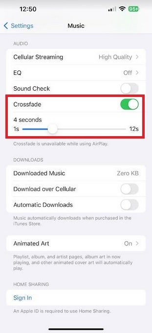 En iOS 18, habilitar Crossfade habilitará Smart Crossfade para Apple Music |  Crédito de la imagen: PhoneArena: Apple no promociona esta función de Apple Music disponible en iOS 18