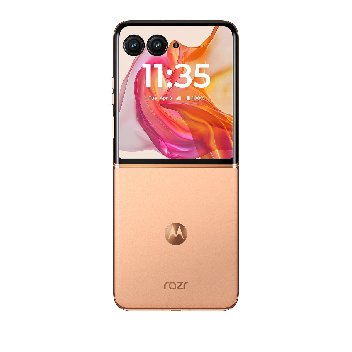 The Razr Plus in Peach Fuzz. | Image Source - Motorola - Motorola Razr Plus (2024) colors: all the official hues