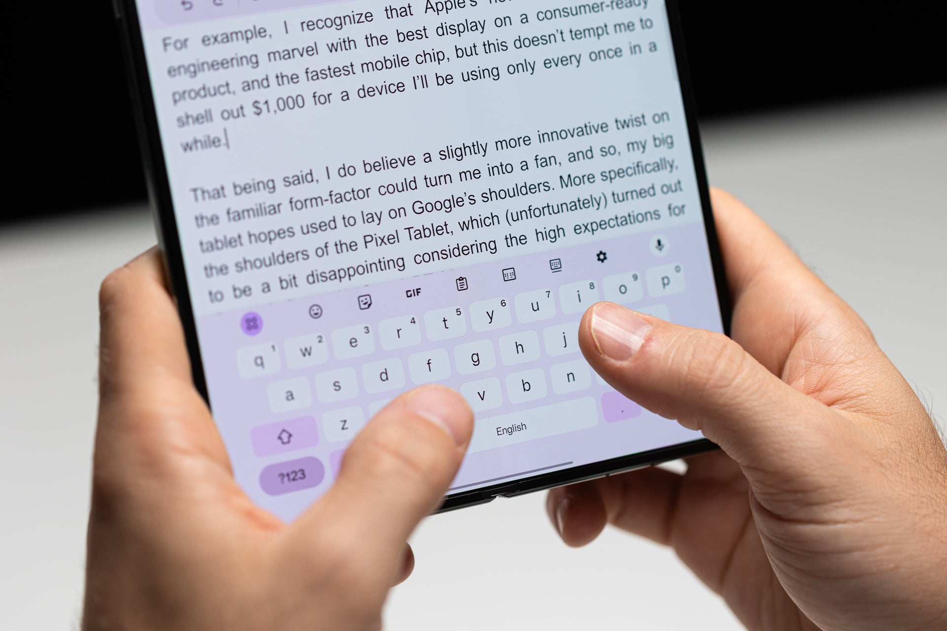 Typing on the OnePlus Open is a joy – you get both a large keyboard and a good view of your text | Image credit – PhoneArena - Amazing foldable OnePlus Open finally yanked me off my iPhone, and I love it