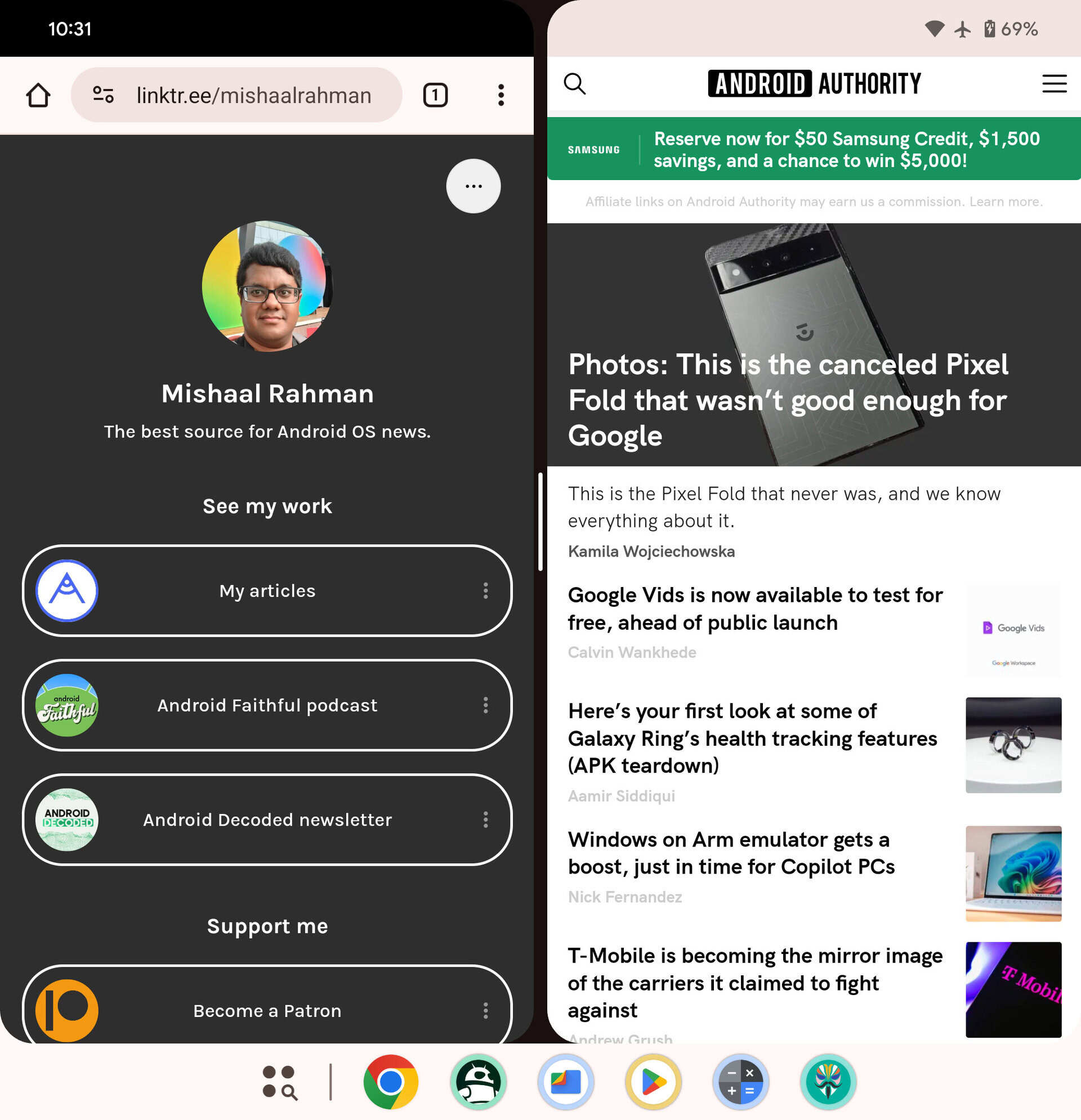 Google has been working on on enhanced split-screen mode for its upcoming foldable