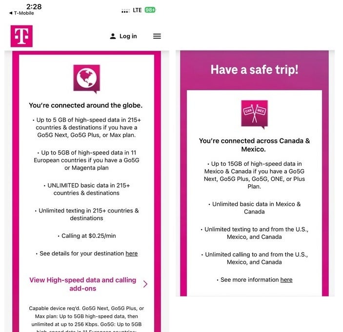 T-Mobile informs users in a foreign country about roaming using a push notification|Image credit-Reddit - T-Mobile subscriber arriving in a foreign country gets a surprise from the carrier
