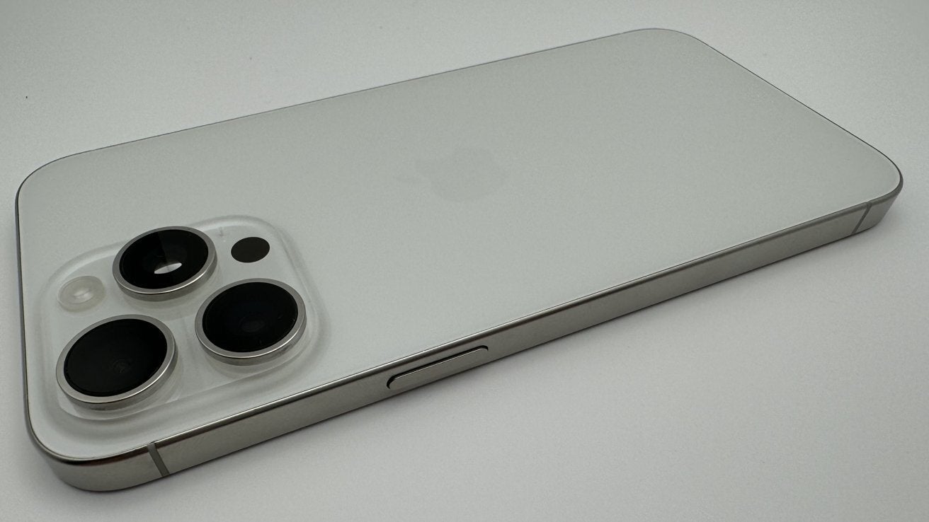 Another look at the iPhone 15 Pro Max&#039;s scrapped haptic power button|Image credit-AppleInsider - Images surface of a prototype iPhone 15 Pro Max before Apple scrapped a major change