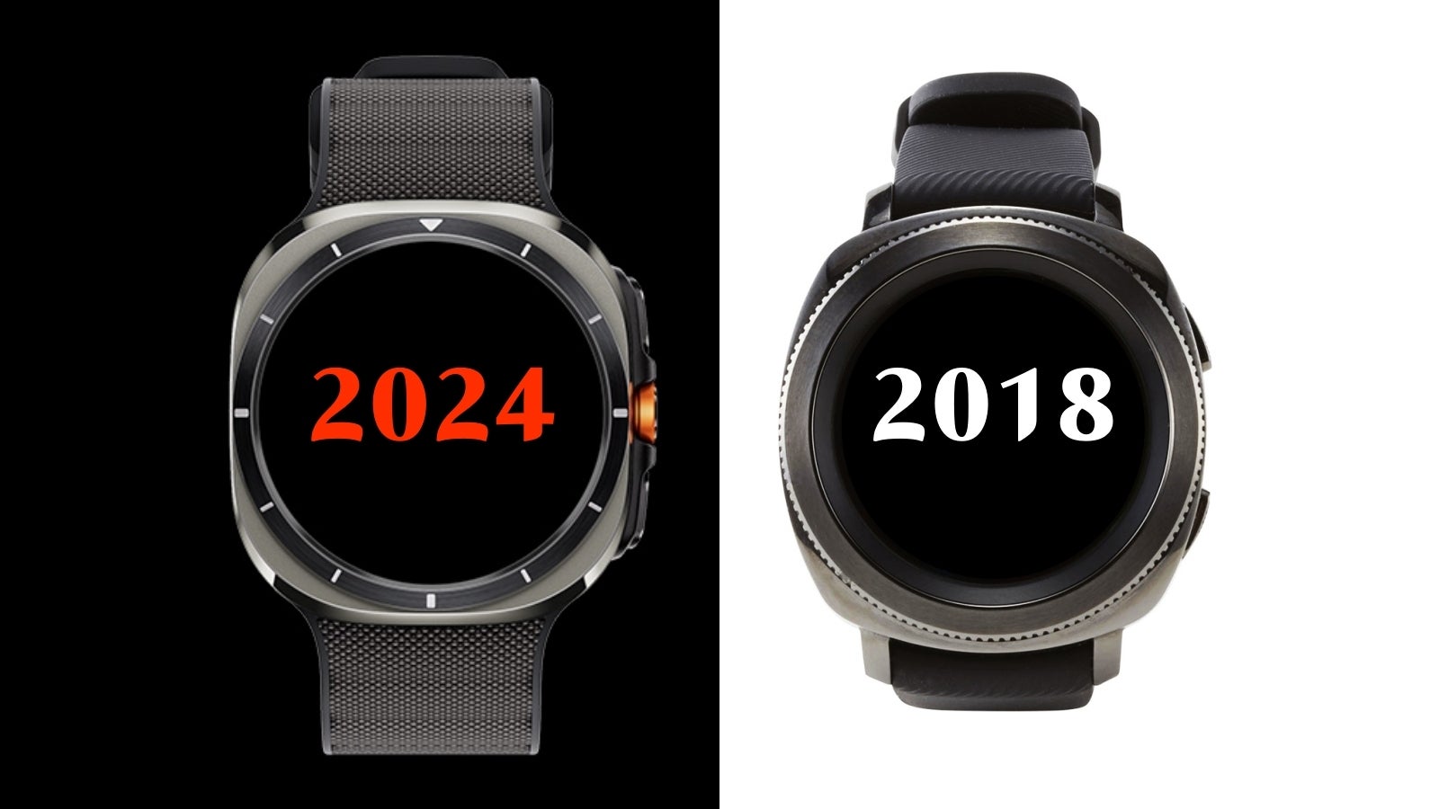 Galaxy Watch Ultra (left) vs Galaxy Gear Sport (right)." - They not like us! Galaxy Watch Ultra and Buds 3 Pro is Apple stuff from Temu - but done right?