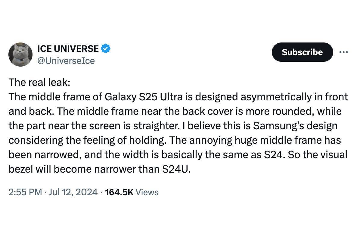 Samsung might make the Galaxy S25 Ultra's sides narrower - Galaxy S25 Ultra rumored to have more design changes than just rounded edges