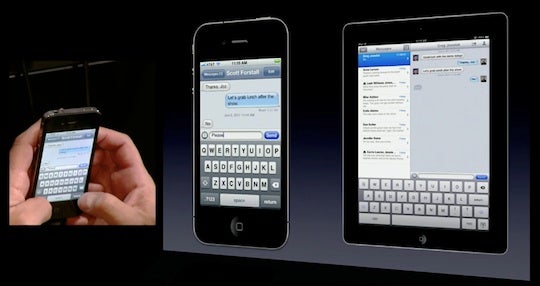 iMessage being demonstrated working simultaneously across several iOS devices - iMessage – what difference will it make?
