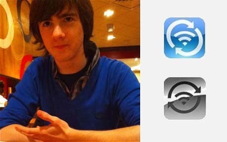 Greg Hughes, developer of the rejected "Wi-Fi Sync" with his logo(on top) and Apple's logo - Did Apple steal the Wi-Fi Sync feature for iOS 5 from a developer whose similar app was rejected?