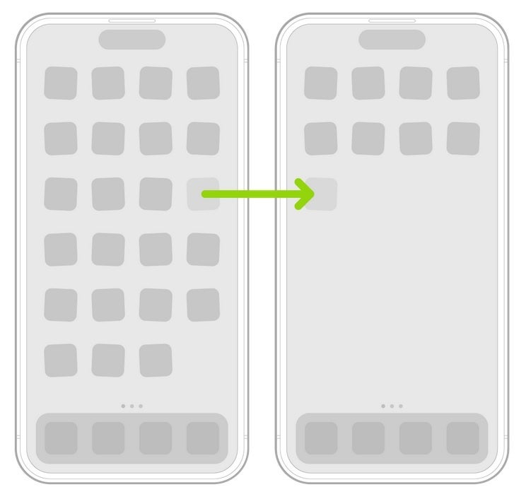 Move your Home Screen app icons to a different page by moving them toward the right edge of the screen while in jiggle mode. | Image credit-Apple - How to customize your Home Screen icons with the iOS 18 beta installed