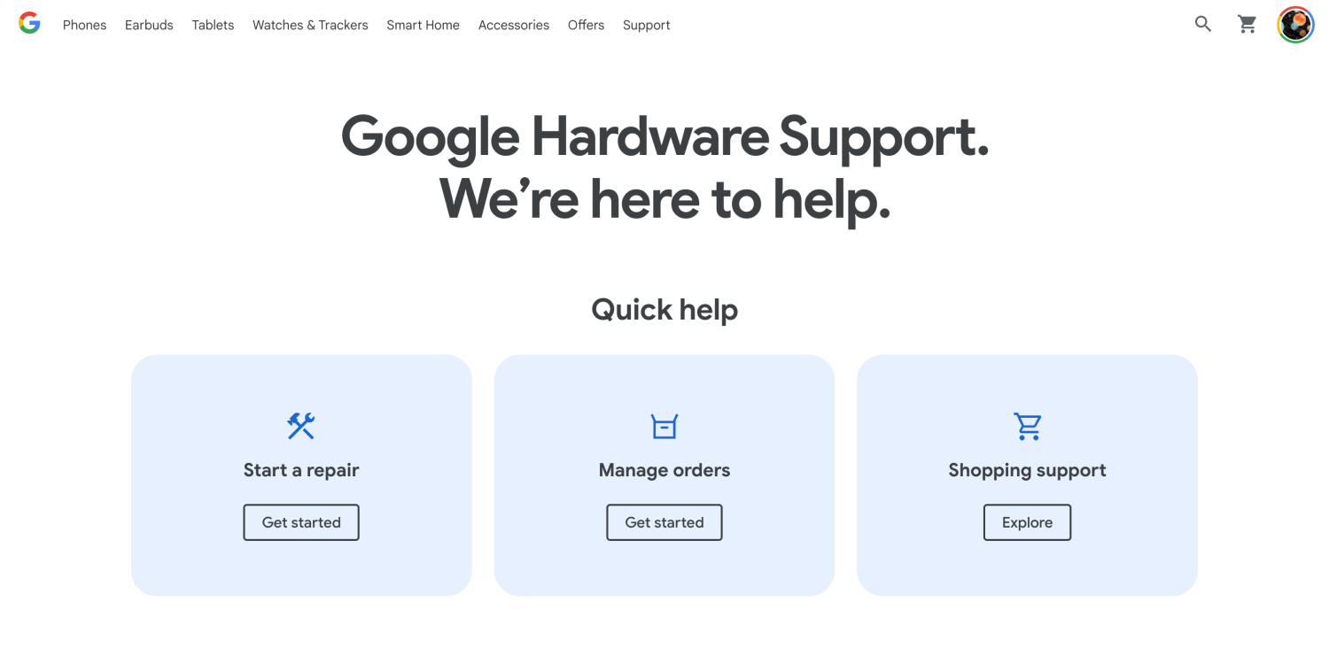 Google Hardware Support page. | Image Source - 9to5Mac - Google makes it easier to reach support for your Google device with updated Support page