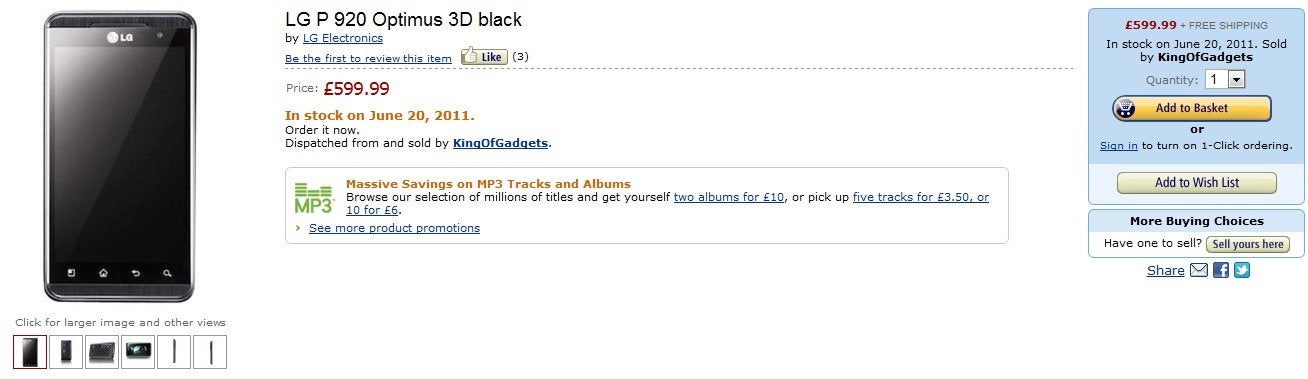 Amazon UK has the LG Optimus 3D listed with an expected release date of June 20