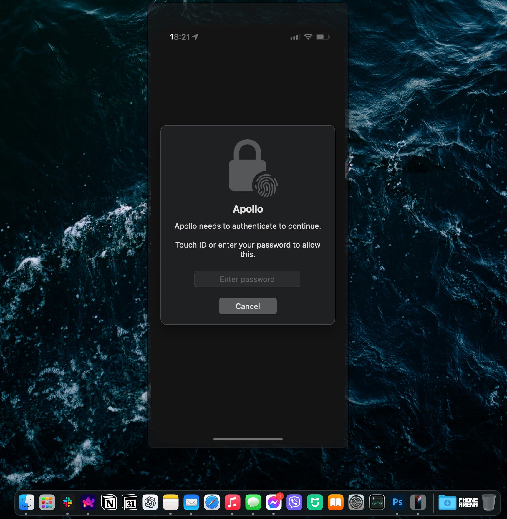 Apps locked with FaceID can be accessed via TouchID (Image by PhoneArena) - The power of the ecosystem: A deep dive with iPhone Mirroring on macOS