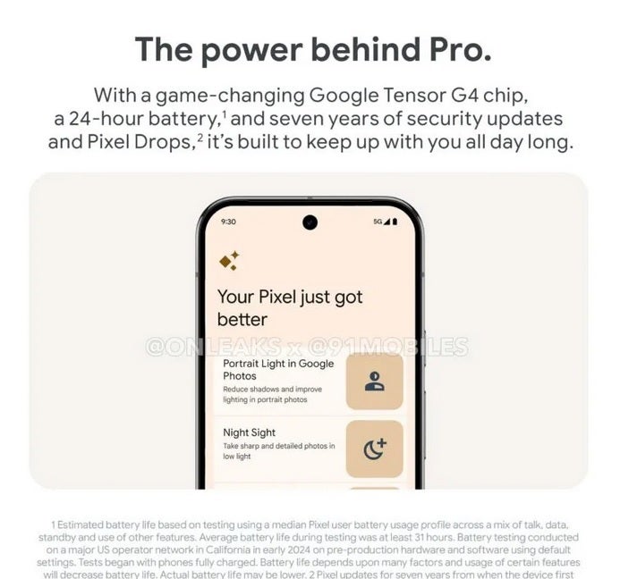 Leaked Pixel 9 promo calls the Tensor G4 AP game changing. | Image credit 91mobiles - Leaked promo for Pixel 9 Pro surprisingly calls Tensor G4 AP "game changing"