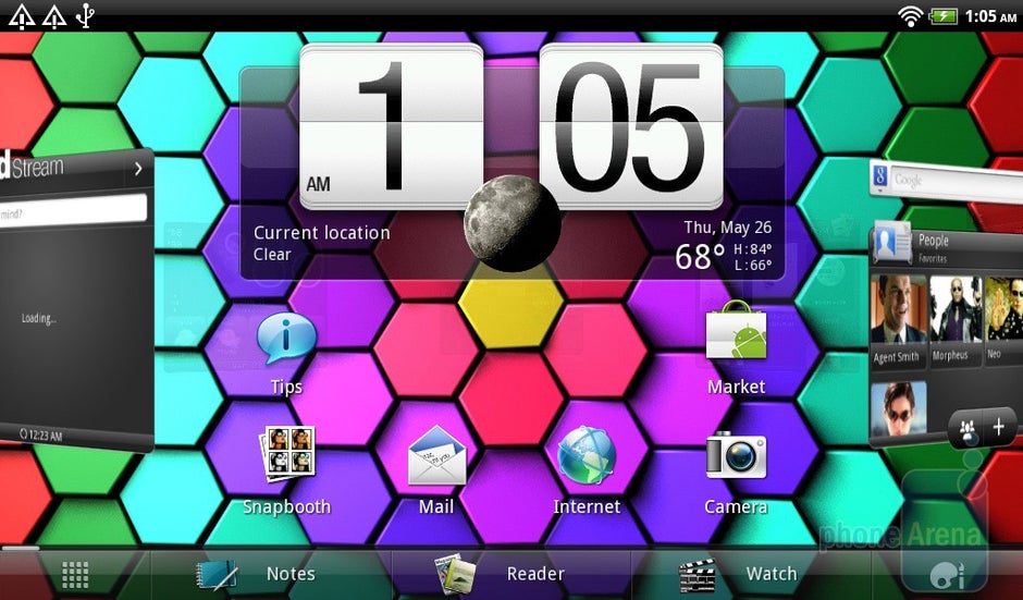 The 7 available homescreens _are positioned in a circular carousel - HTC Sense UI for tablets Walkthrough