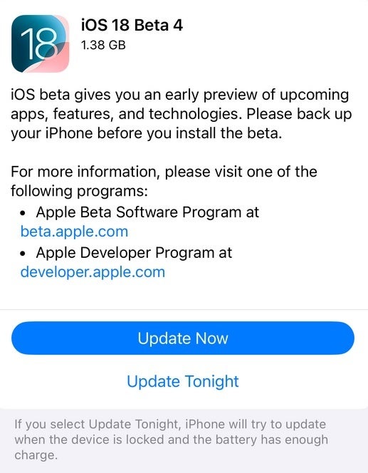 Apple ha relanzado iOS 18 Developer Beta 4. | Crédito de la imagen: PhoneArena - Si ya instalaste iOS 18 Developer Beta 4, es posible que tengas que hacerlo nuevamente