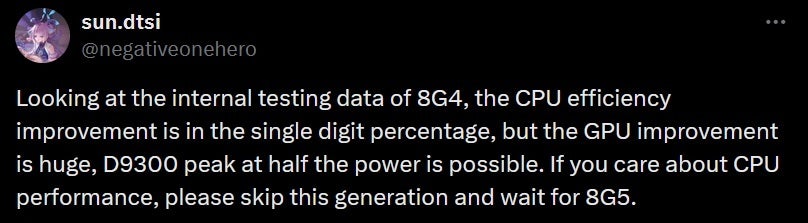 Leaker reveals possible strengths and weaknesses of the upcoming Snapdragon 8 Gen 4 AP. | Image credit-@negativeonehero - Galaxy S25 Ultra chip focuses on GPU energy efficiency not CPU performance