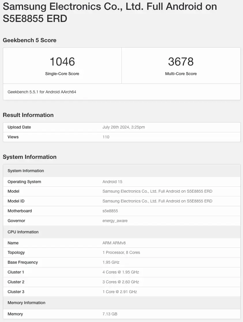 Leaked Geekbench results. | Image Source - Android Authority - Leaked Geekbench listing shows the potential Exynos chip that will power the Galaxy A56