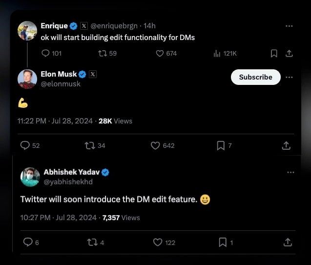 X (formerly Twitter) is developing DM editing feature